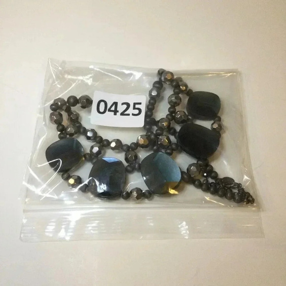 Vintage Express Womens Black Silver-tone Beads And Chunky Stones Bib Necklace OS - Picture 9 of 10
